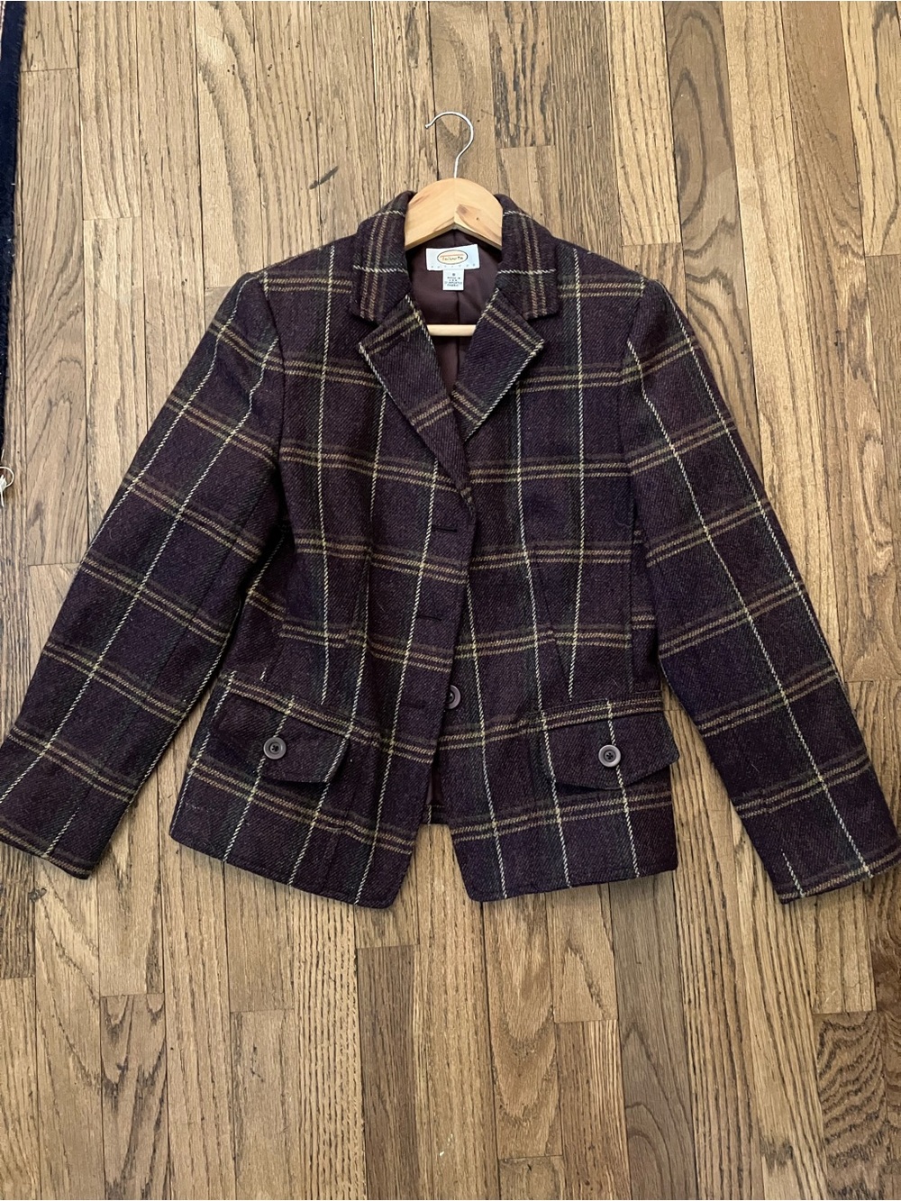 Talbots Dark Wine Purple Plaid Tartan Wool Blazer